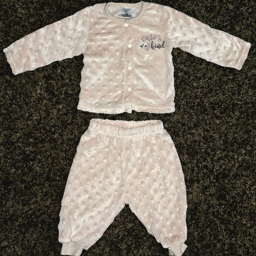 Bebe Le Top Pink Minky Dot "Cute & Kind" Baby Set – 0-3M Jacket & Pants
